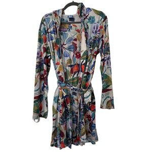 RipSkirt Hawaii Hooded Robe Cover Up Womens M/L Tropical Floral Vacation Resort